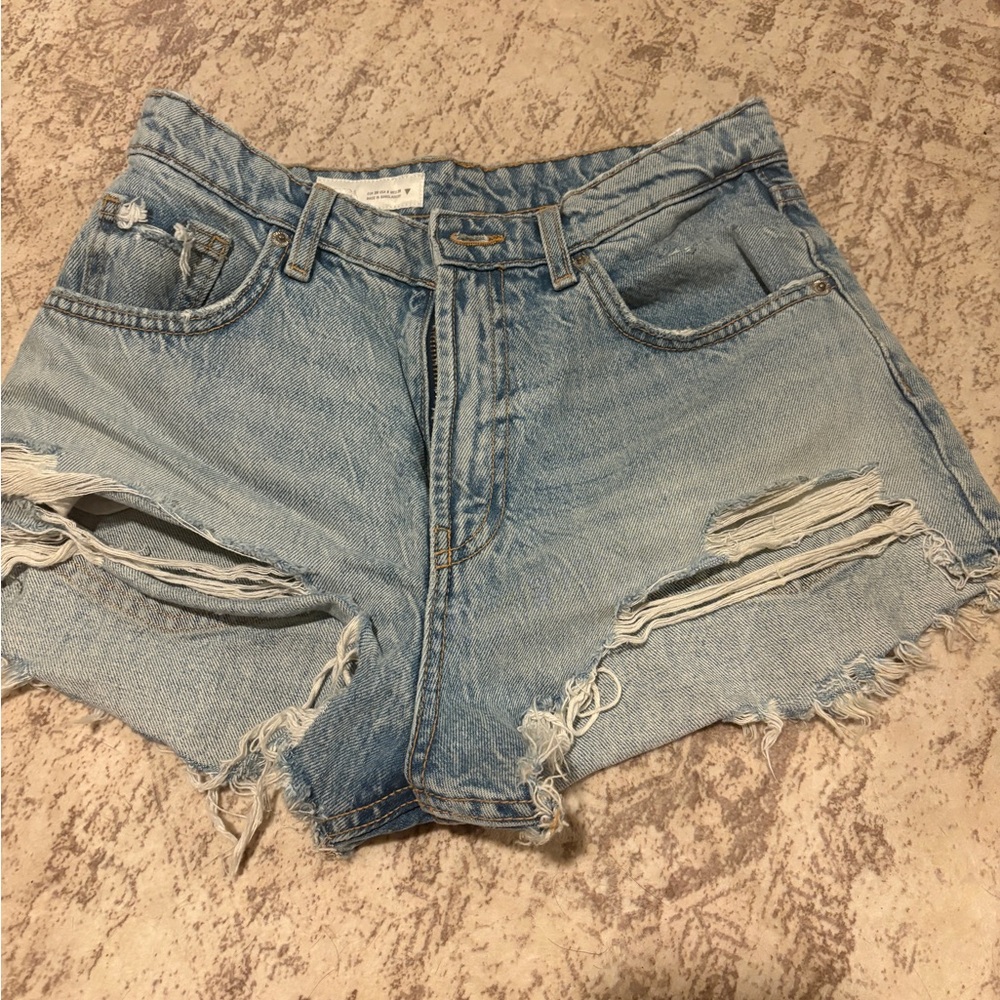 Zara Light Blue Distressed Jean Shorts